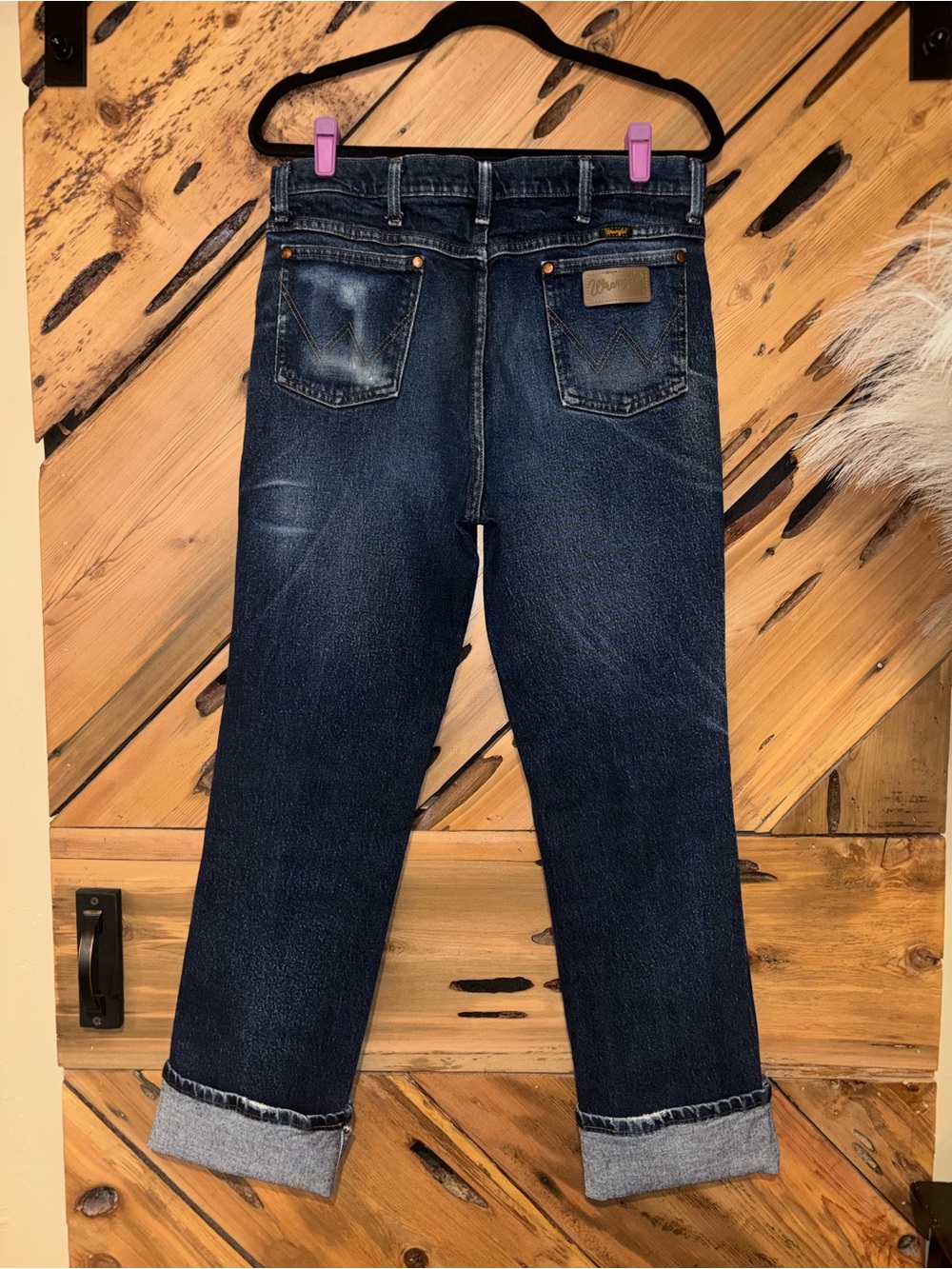 Wrangler Men's Relaxed Jeans 35x34 cuffed to show potential style for women